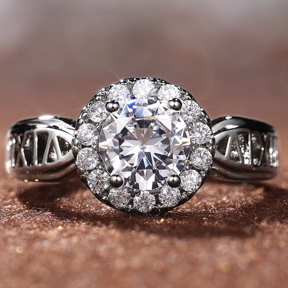 😍14K WHITE GOLD DAINTY 💎DIAMOND FASHION ANILLOS HOLLOW BAND RING, L125